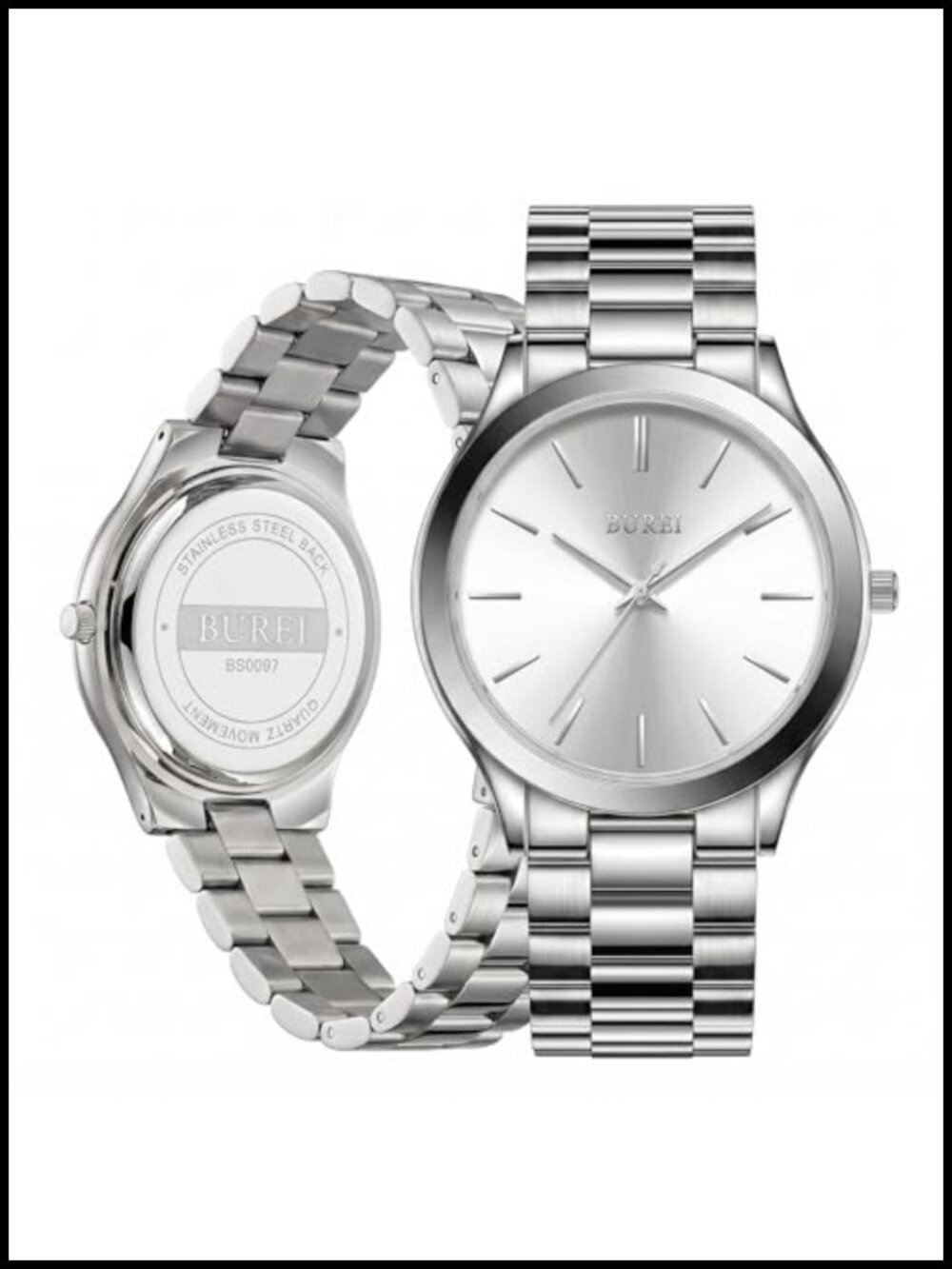 Men's 44mm Large Face Quartz Watch Stainless Steel Band Business Casual